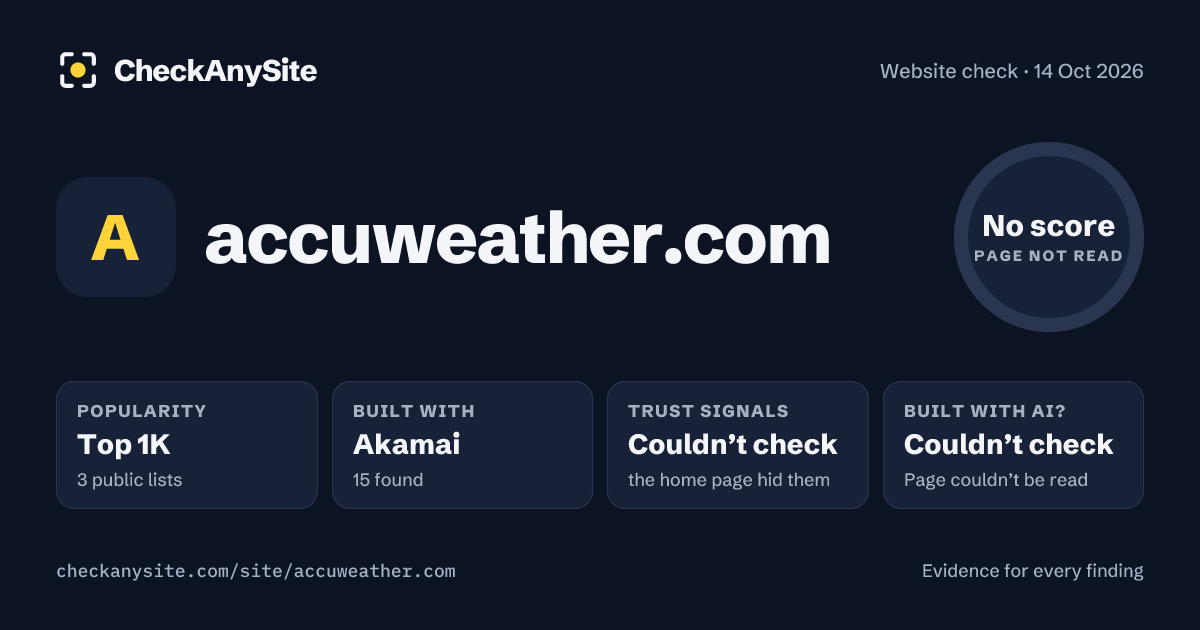 accuweather.com on CheckAnySite: AI traces couldn’t check, popularity Top 1K, no score.