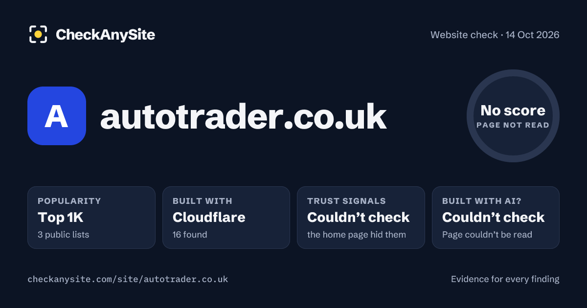 autotrader.co.uk on CheckAnySite: AI traces couldn’t check, popularity Top 1K, no score.