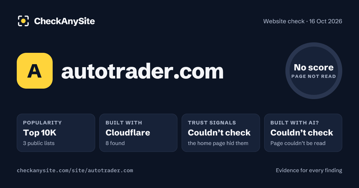 autotrader.com on CheckAnySite: AI traces couldn’t check, popularity Top 10K, no score.