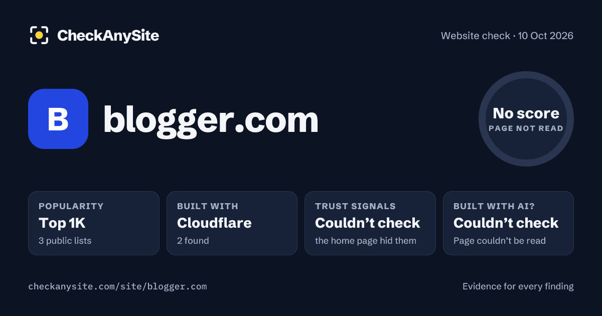 blogger.com on CheckAnySite: AI traces couldn’t check, popularity Top 1K, no score.