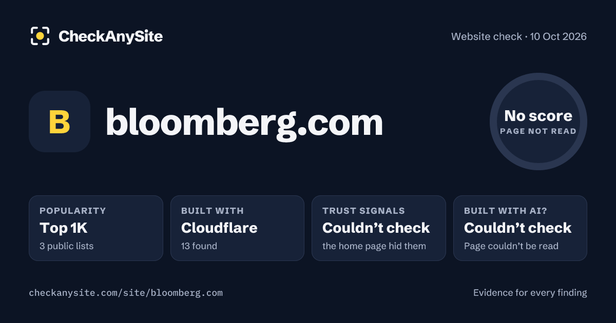 bloomberg.com on CheckAnySite: AI traces couldn’t check, popularity Top 1K, no score.