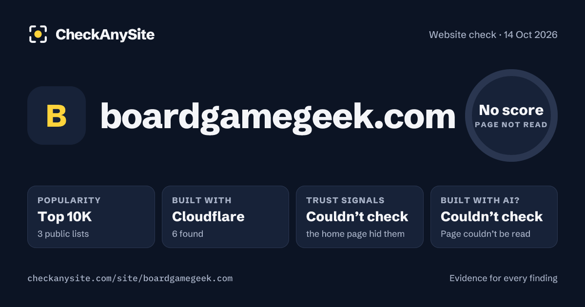 boardgamegeek.com on CheckAnySite: AI traces couldn’t check, popularity Top 10K, no score.