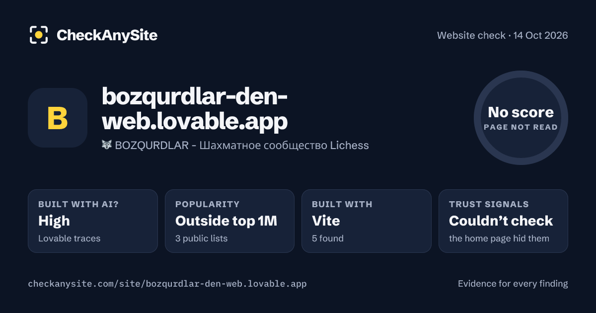 bozqurdlar-den-web.lovable.app on CheckAnySite: AI traces high, popularity Outside top 1M, no score.