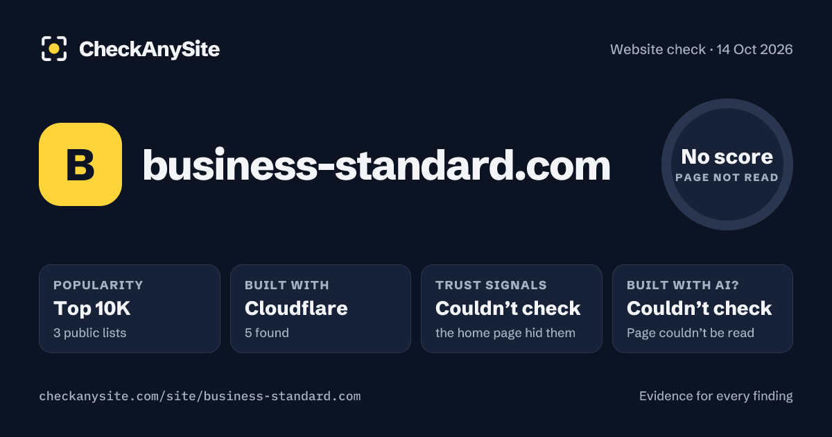 business-standard.com on CheckAnySite: AI traces couldn’t check, popularity Top 10K, no score.