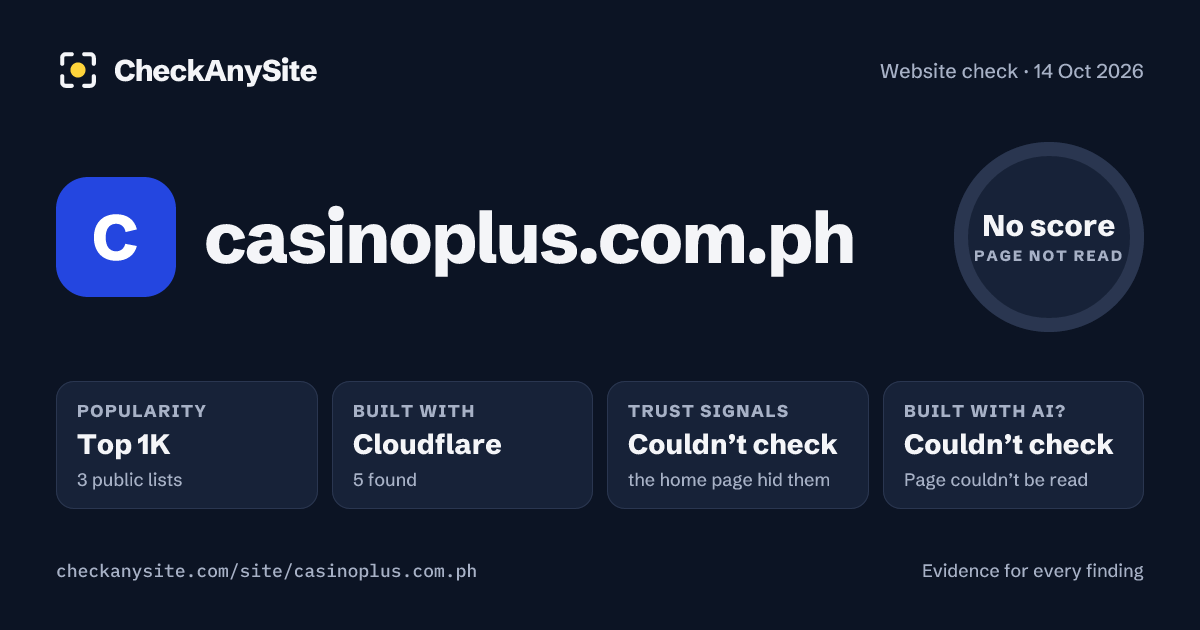 casinoplus.com.ph on CheckAnySite: AI traces couldn’t check, popularity Top 1K, no score.