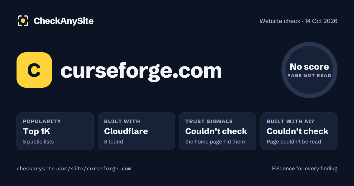 curseforge.com on CheckAnySite: AI traces couldn’t check, popularity Top 1K, no score.