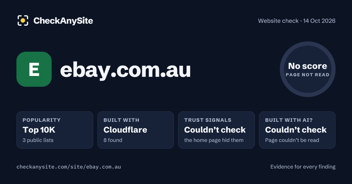 ebay.com.au on CheckAnySite: AI traces couldn’t check, popularity Top 10K, no score.