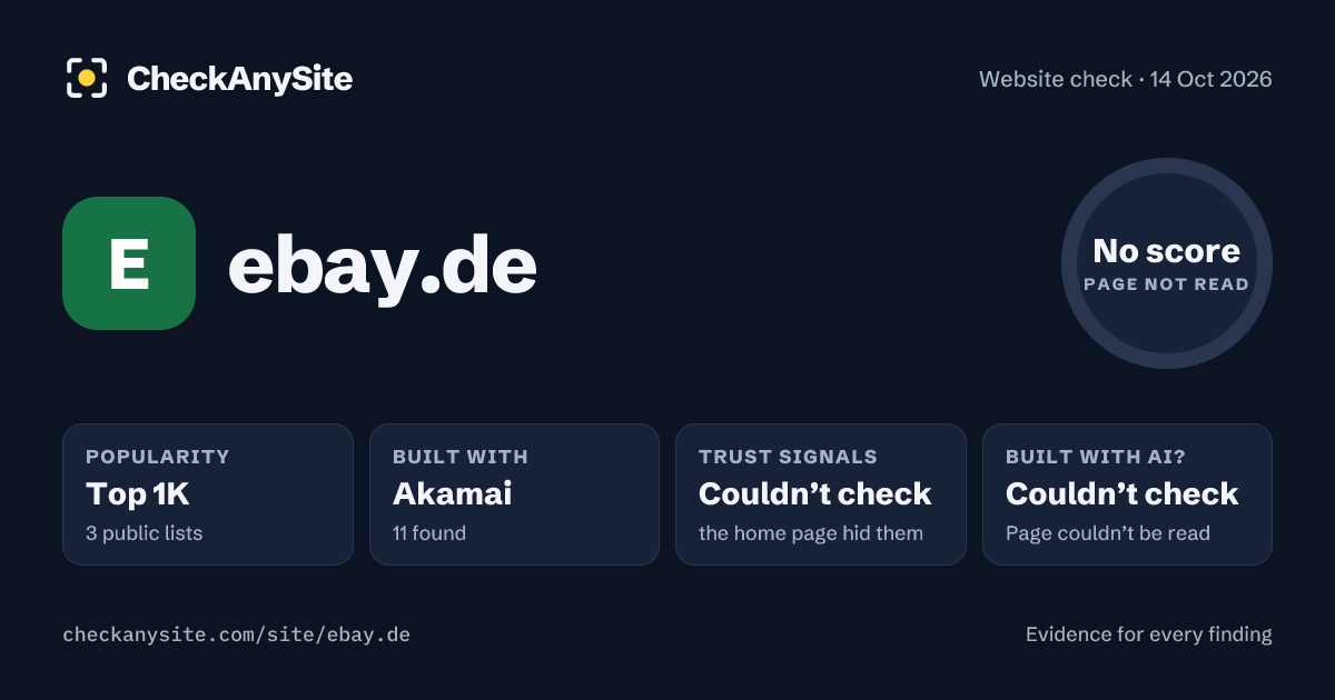 ebay.de on CheckAnySite: AI traces couldn’t check, popularity Top 1K, no score.