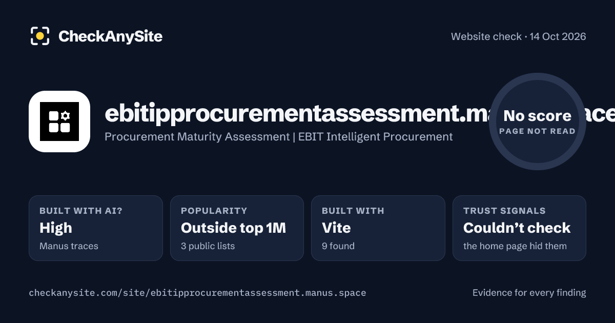 ebitipprocurementassessment.manus.space on CheckAnySite: AI traces high, popularity Outside top 1M, no score.