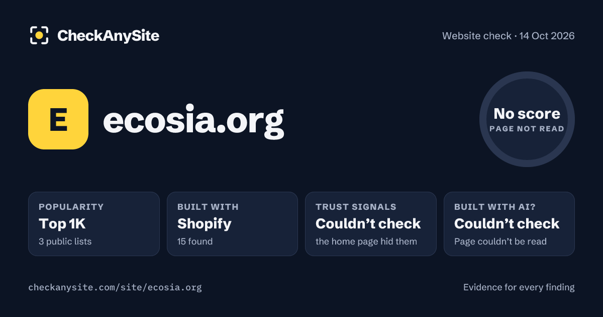 ecosia.org on CheckAnySite: AI traces couldn’t check, popularity Top 1K, no score.