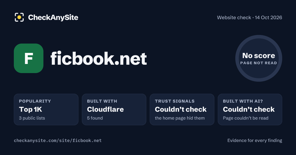 ficbook.net on CheckAnySite: AI traces couldn’t check, popularity Top 1K, no score.