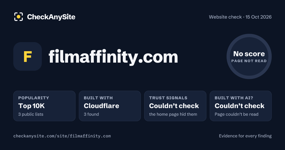 filmaffinity.com on CheckAnySite: AI traces couldn’t check, popularity Top 10K, no score.