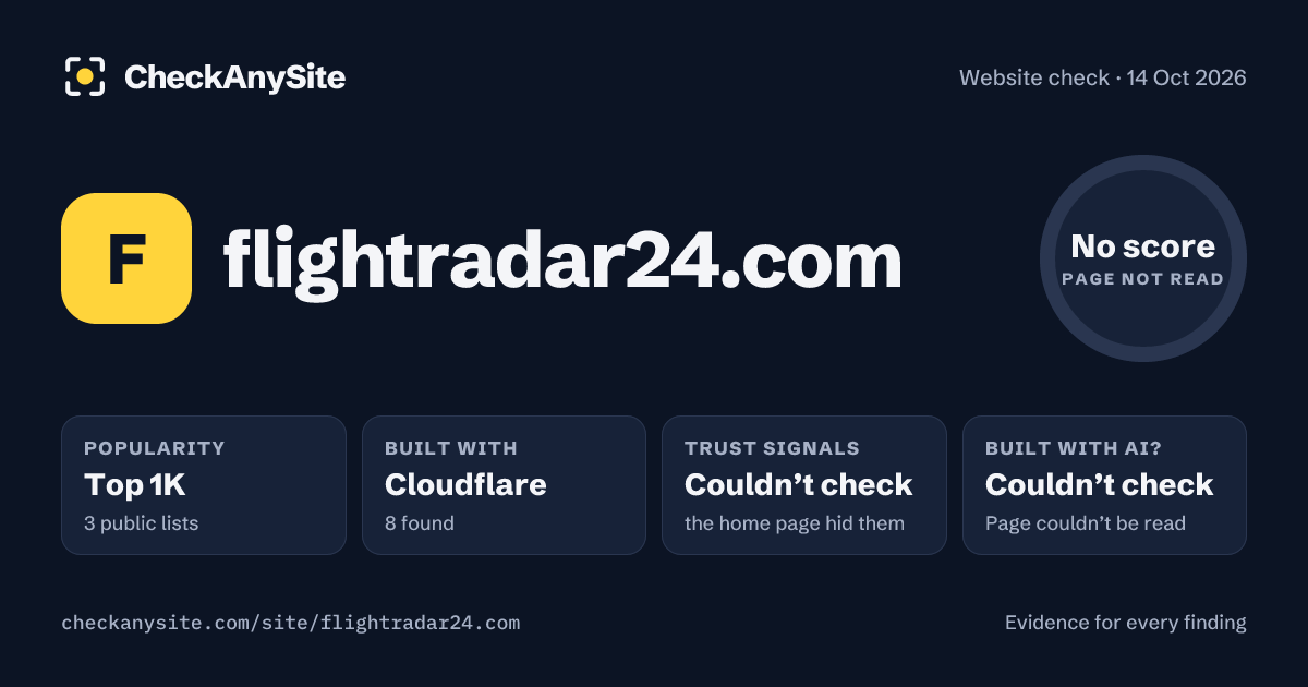flightradar24.com on CheckAnySite: AI traces couldn’t check, popularity Top 1K, no score.