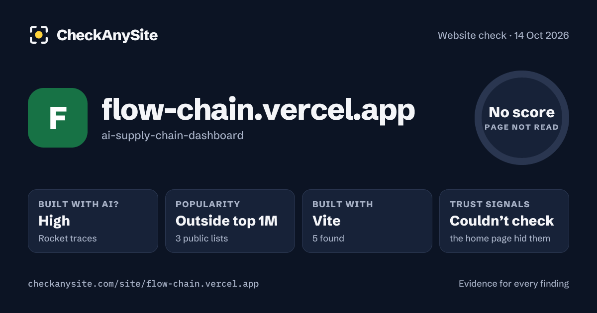 flow-chain.vercel.app on CheckAnySite: AI traces high, popularity Outside top 1M, no score.