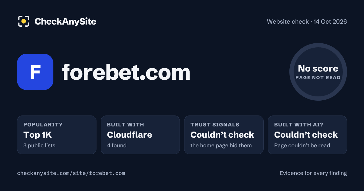 forebet.com on CheckAnySite: AI traces couldn’t check, popularity Top 1K, no score.