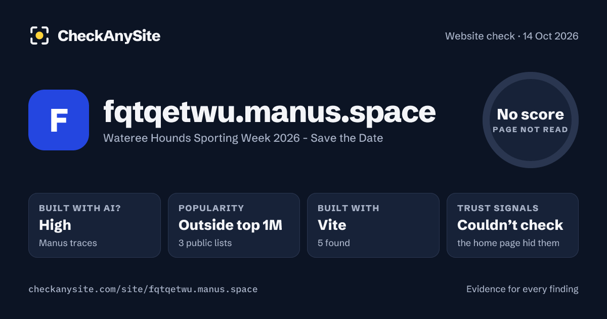 fqtqetwu.manus.space on CheckAnySite: AI traces high, popularity Outside top 1M, no score.