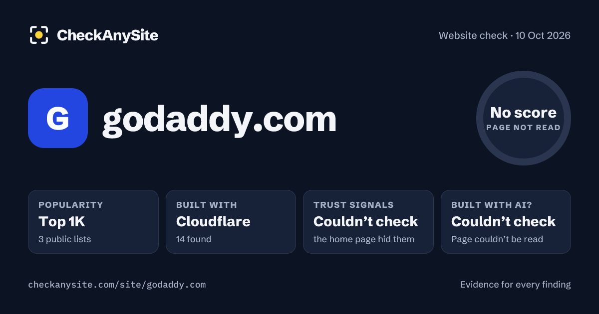 godaddy.com on CheckAnySite: AI traces couldn’t check, popularity Top 1K, no score.