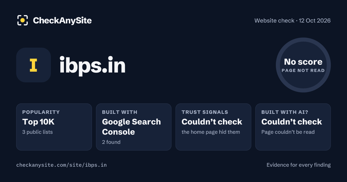 ibps.in on CheckAnySite: AI traces couldn’t check, popularity Top 10K, no score.