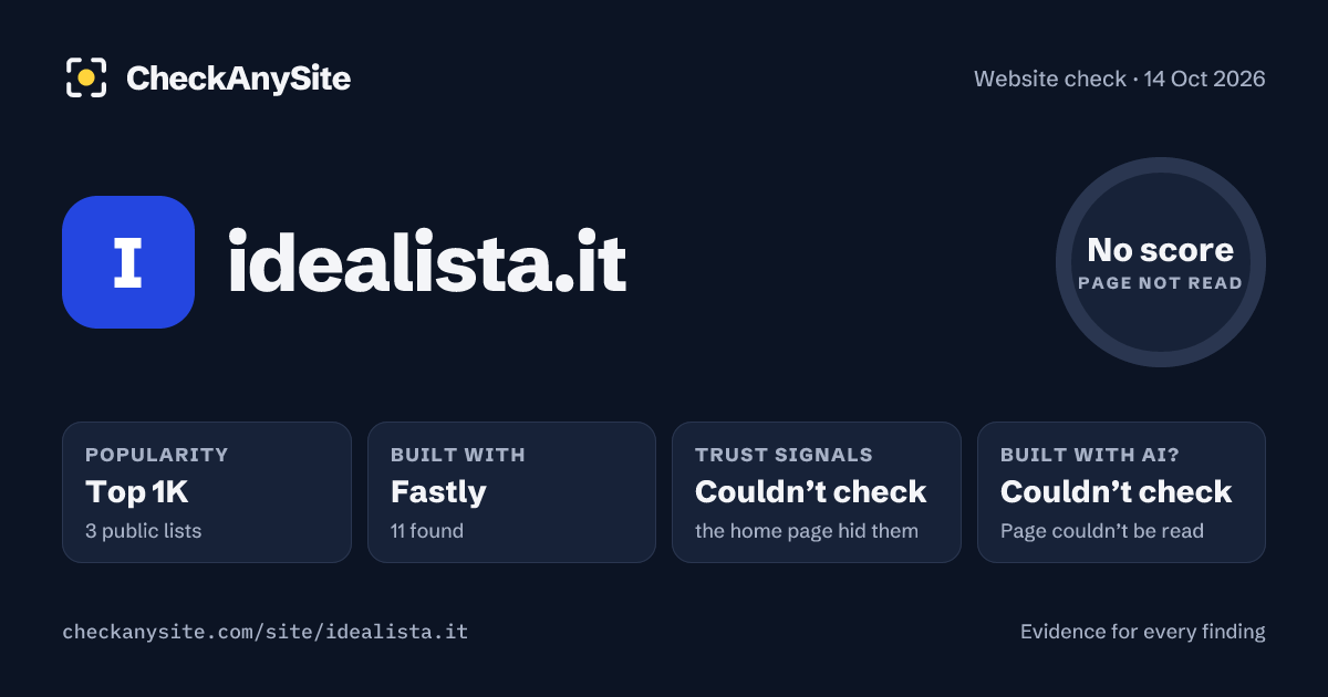 idealista.it on CheckAnySite: AI traces couldn’t check, popularity Top 1K, no score.