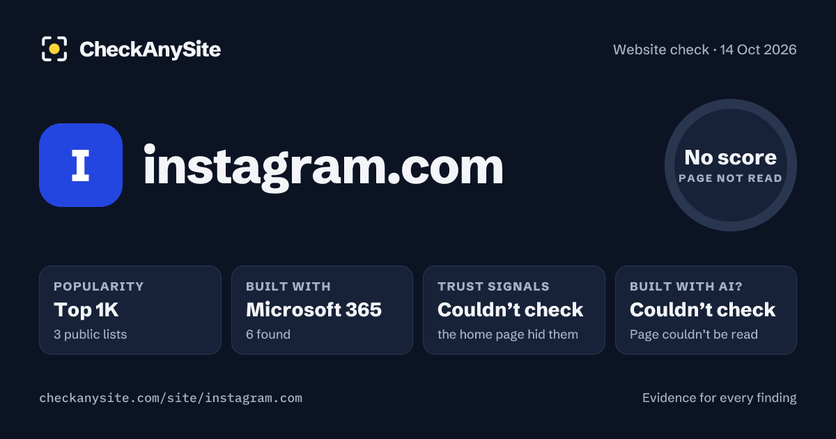instagram.com on CheckAnySite: AI traces couldn’t check, popularity Top 1K, no score.