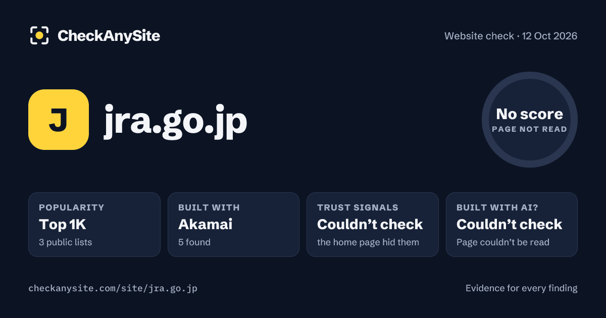 jra.go.jp on CheckAnySite: AI traces couldn’t check, popularity Top 1K, no score.