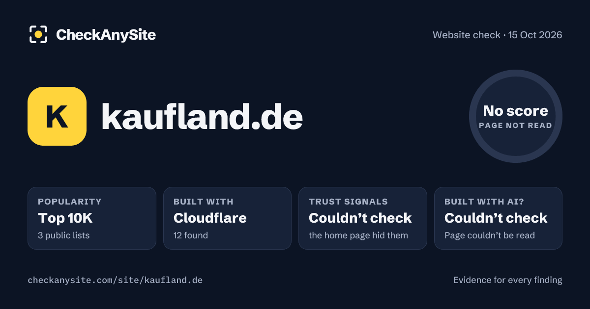 kaufland.de on CheckAnySite: AI traces couldn’t check, popularity Top 10K, no score.