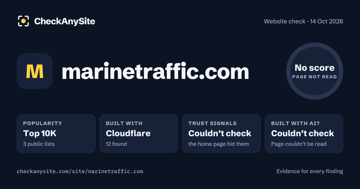 marinetraffic.com on CheckAnySite: AI traces couldn’t check, popularity Top 10K, no score.