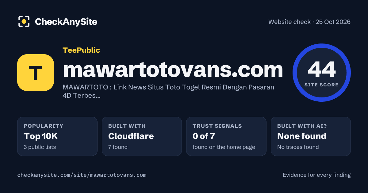 mawartotovans.com on CheckAnySite: AI traces none found, popularity Top 10K, site score 44 of 100.