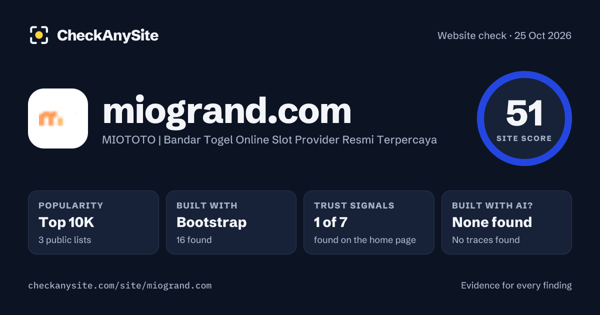 miogrand.com on CheckAnySite: AI traces none found, popularity Top 10K, site score 51 of 100.