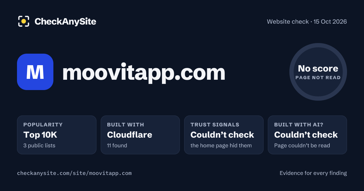 moovitapp.com on CheckAnySite: AI traces couldn’t check, popularity Top 10K, no score.
