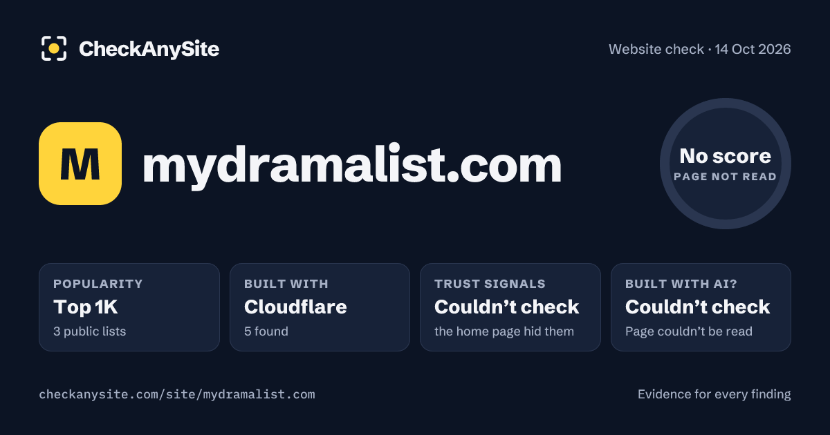 mydramalist.com on CheckAnySite: AI traces couldn’t check, popularity Top 1K, no score.
