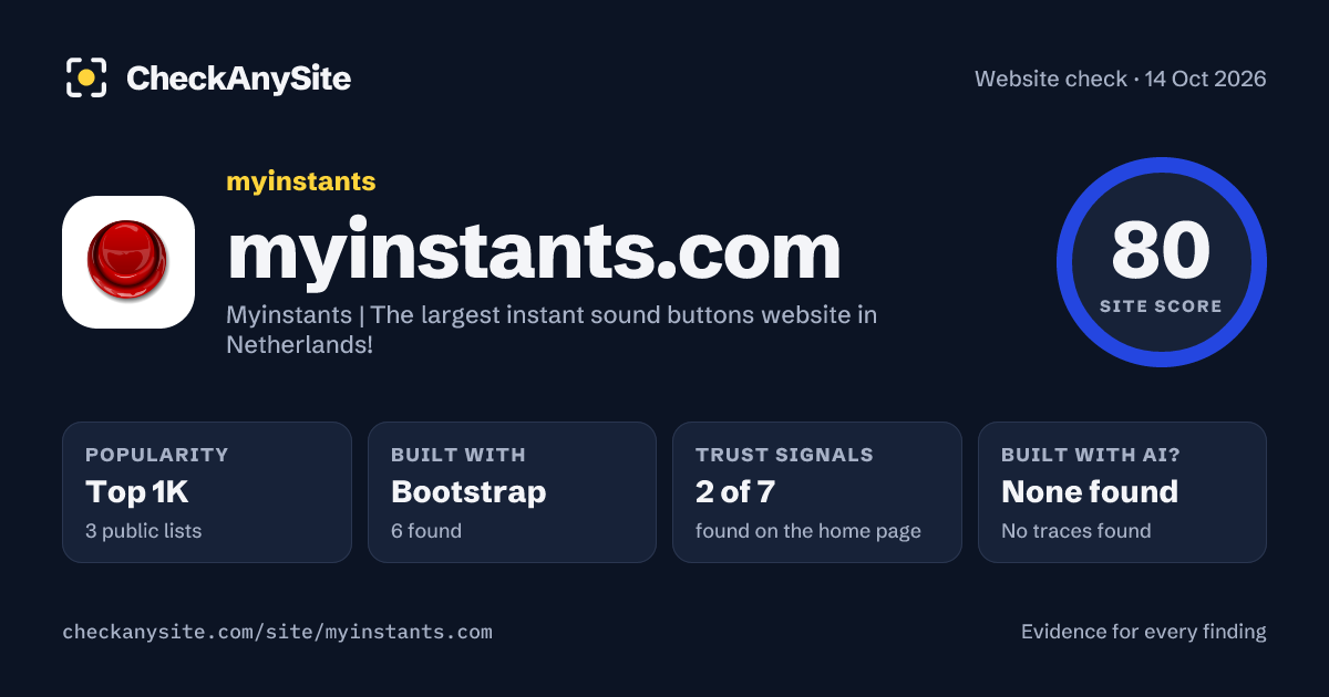 myinstants.com on CheckAnySite: AI traces couldn’t check, popularity Top 1K, no score.