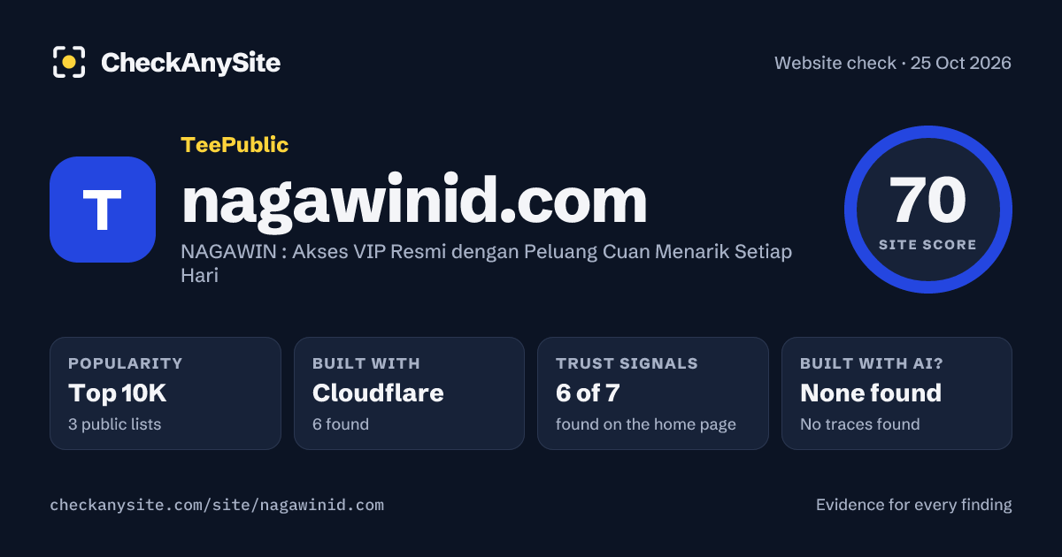 nagawinid.com on CheckAnySite: AI traces none found, popularity Top 10K, site score 70 of 100.