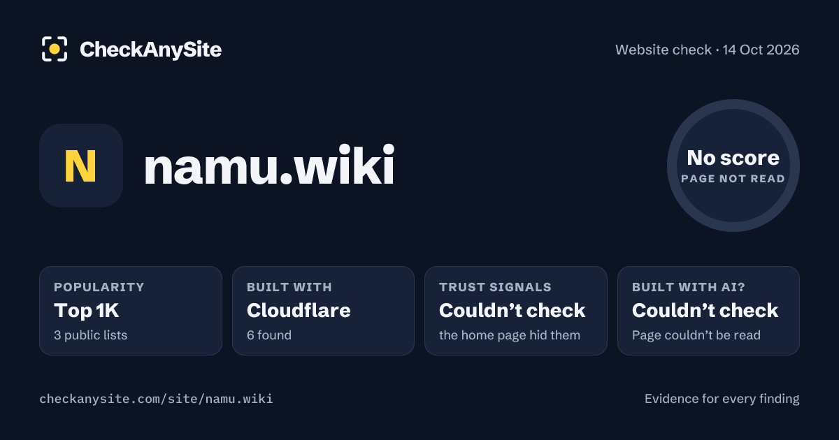 namu.wiki on CheckAnySite: AI traces couldn’t check, popularity Top 1K, no score.