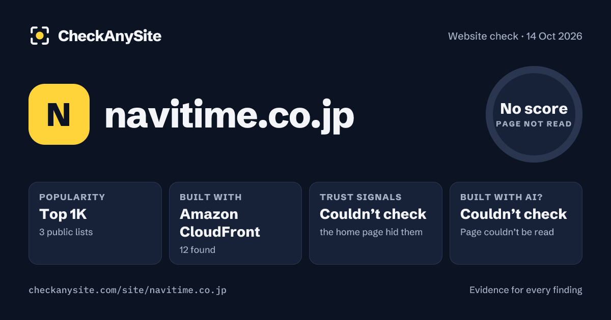 navitime.co.jp on CheckAnySite: AI traces couldn’t check, popularity Top 1K, no score.