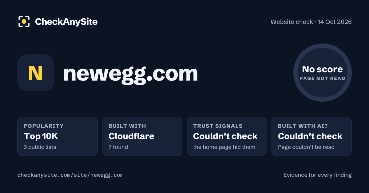 newegg.com on CheckAnySite: AI traces couldn’t check, popularity Top 10K, no score.
