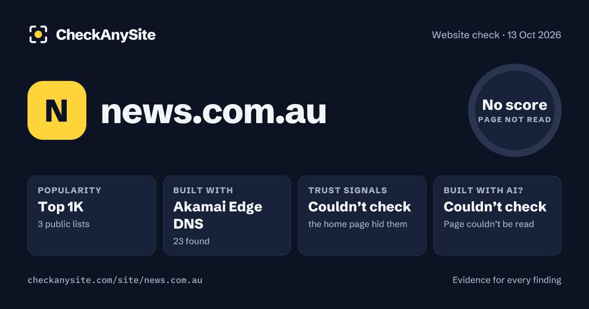 news.com.au on CheckAnySite: AI traces couldn’t check, popularity Top 1K, no score.