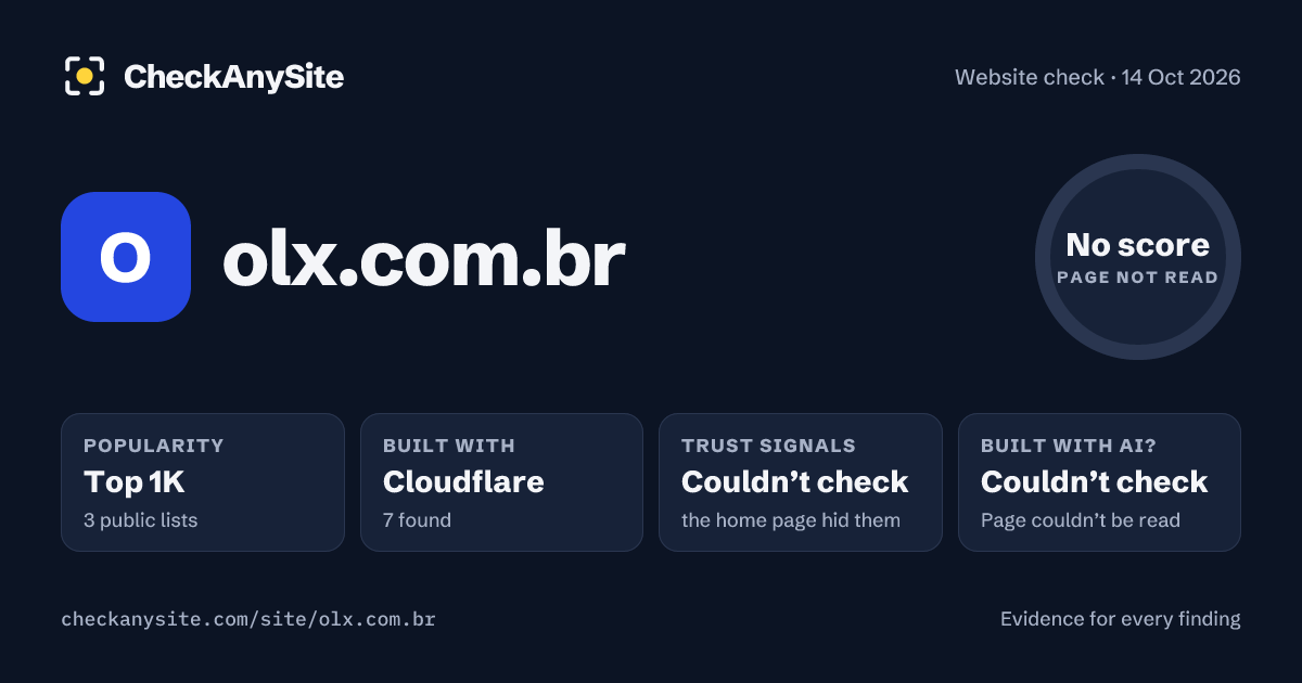 olx.com.br on CheckAnySite: AI traces couldn’t check, popularity Top 1K, no score.