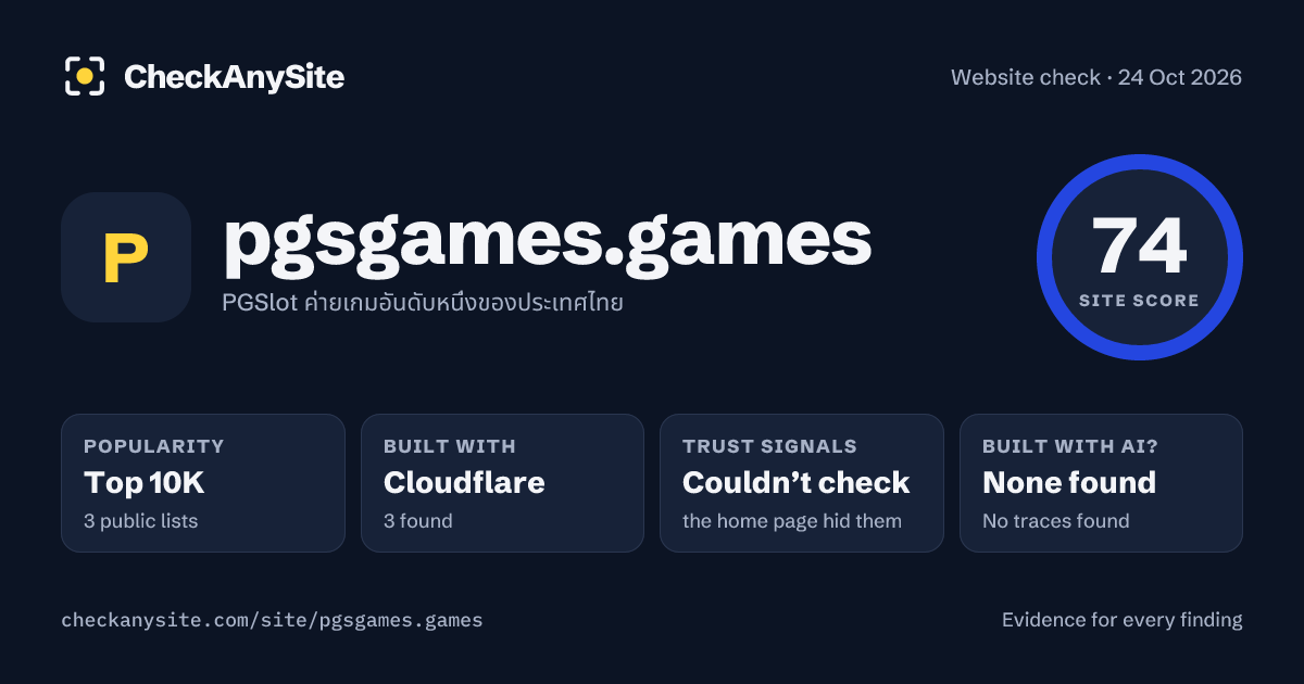 pgsgames.games on CheckAnySite: AI traces none found, popularity Top 10K, site score 74 of 100.