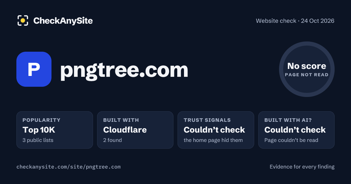 pngtree.com on CheckAnySite: AI traces couldn’t check, popularity Top 10K, no score.