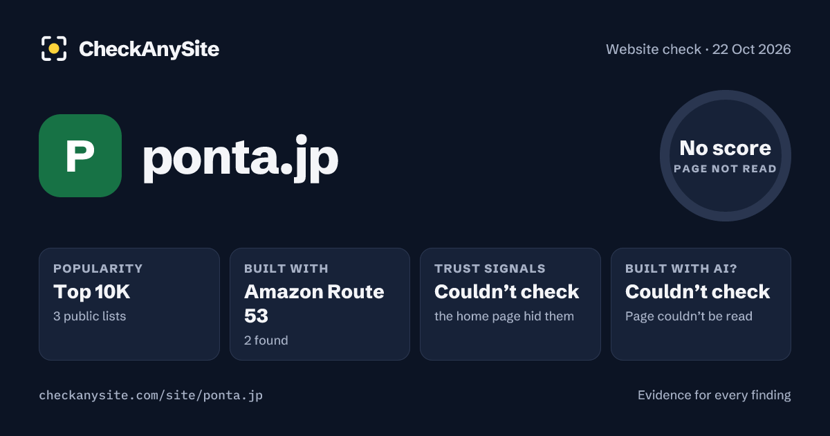 ponta.jp on CheckAnySite: AI traces couldn’t check, popularity Top 10K, no score.