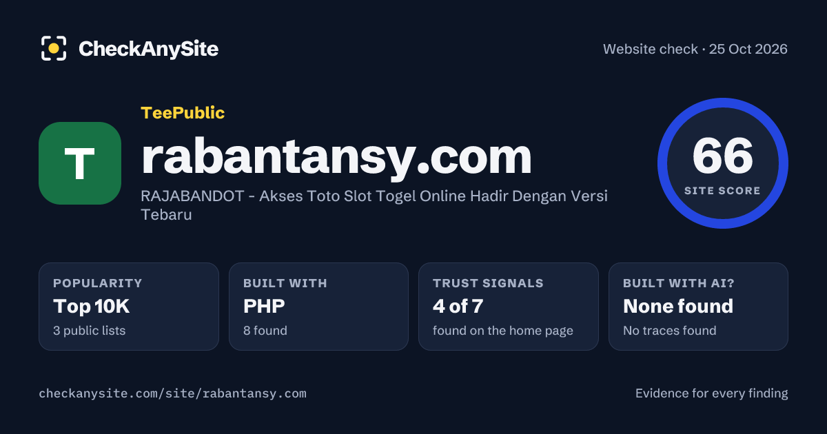 rabantansy.com on CheckAnySite: AI traces none found, popularity Top 10K, site score 66 of 100.