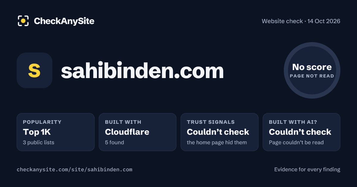 sahibinden.com on CheckAnySite: AI traces couldn’t check, popularity Top 1K, no score.