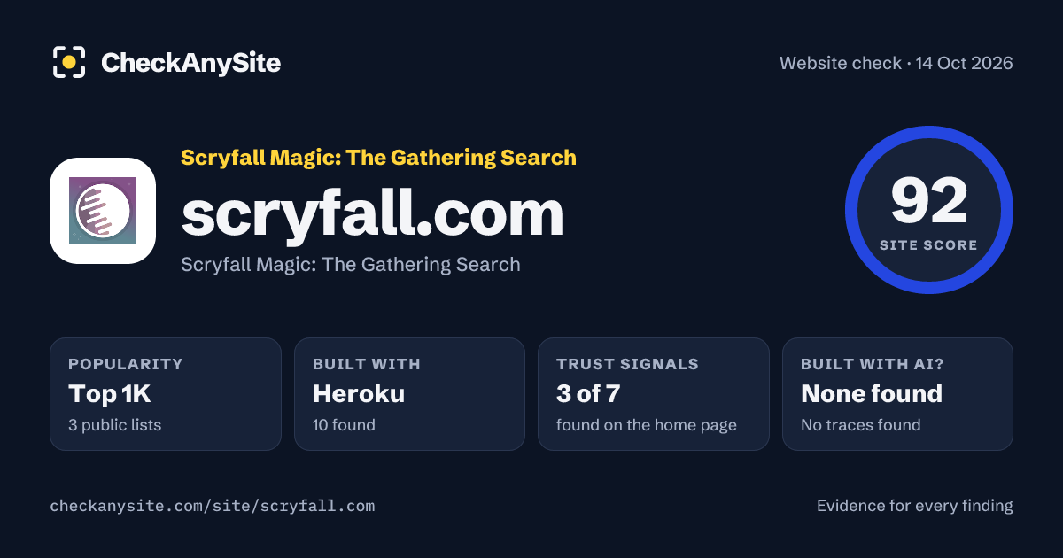 scryfall.com on CheckAnySite: AI traces none found, popularity Top 1K, site score 92 of 100.