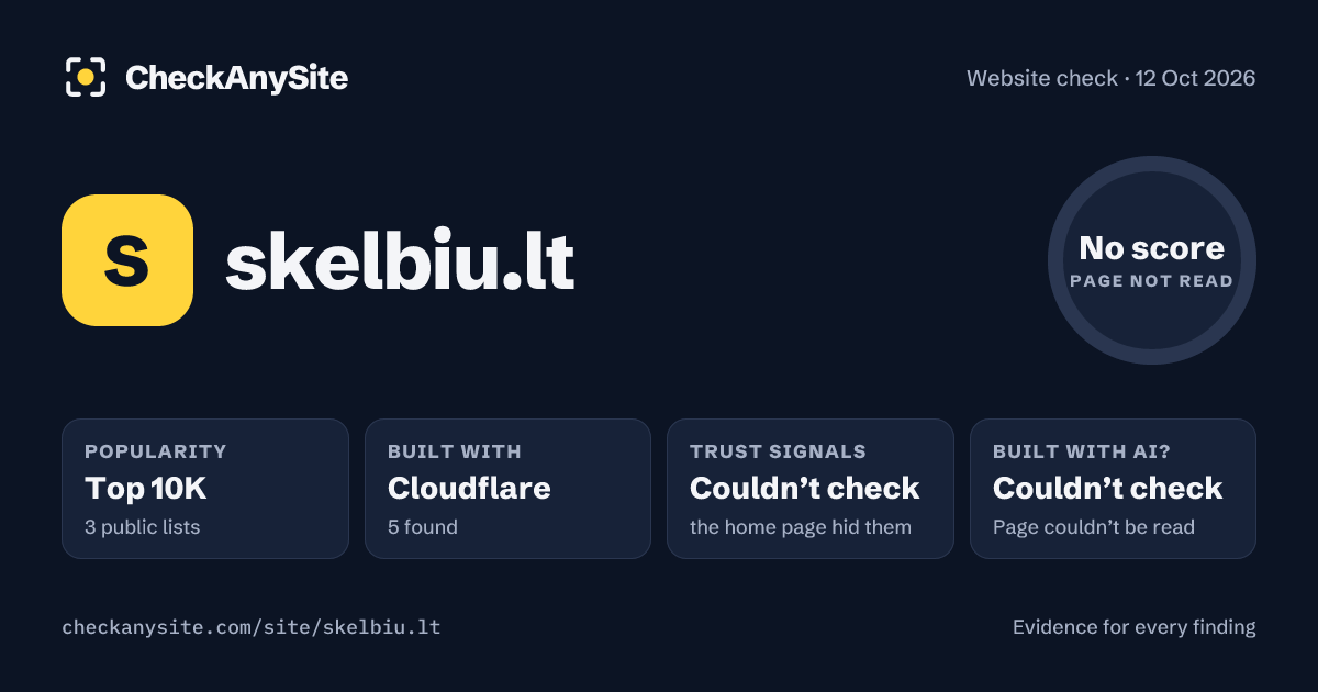 skelbiu.lt on CheckAnySite: AI traces couldn’t check, popularity Top 10K, no score.