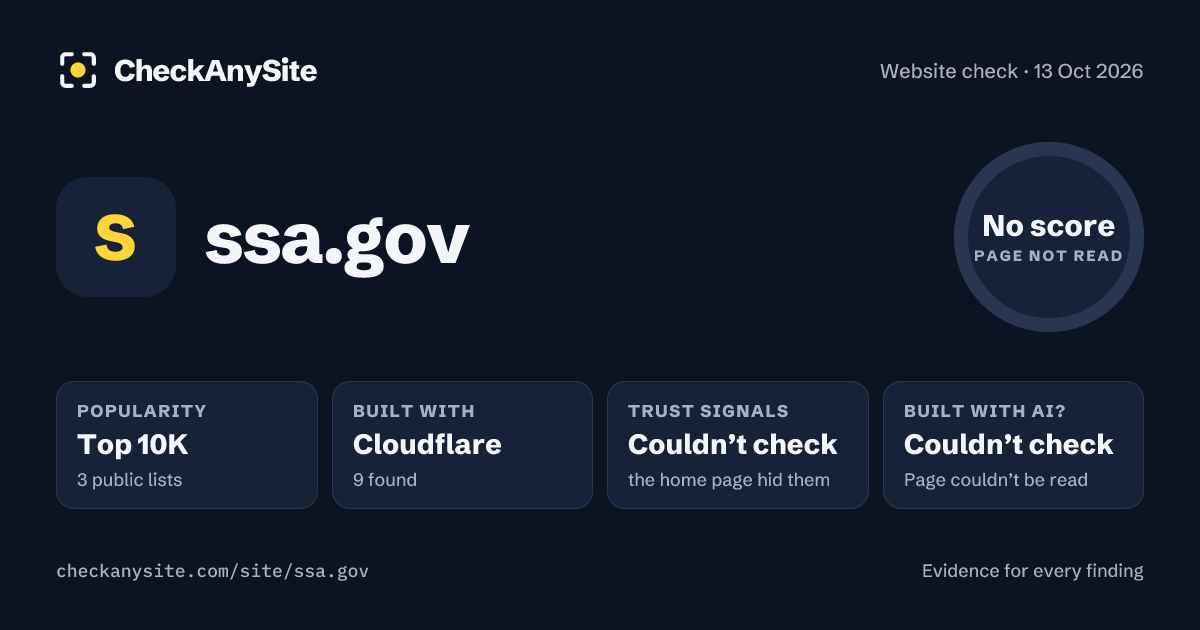 ssa.gov on CheckAnySite: AI traces couldn’t check, popularity Top 10K, no score.