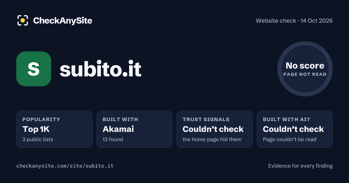 subito.it on CheckAnySite: AI traces couldn’t check, popularity Top 1K, no score.