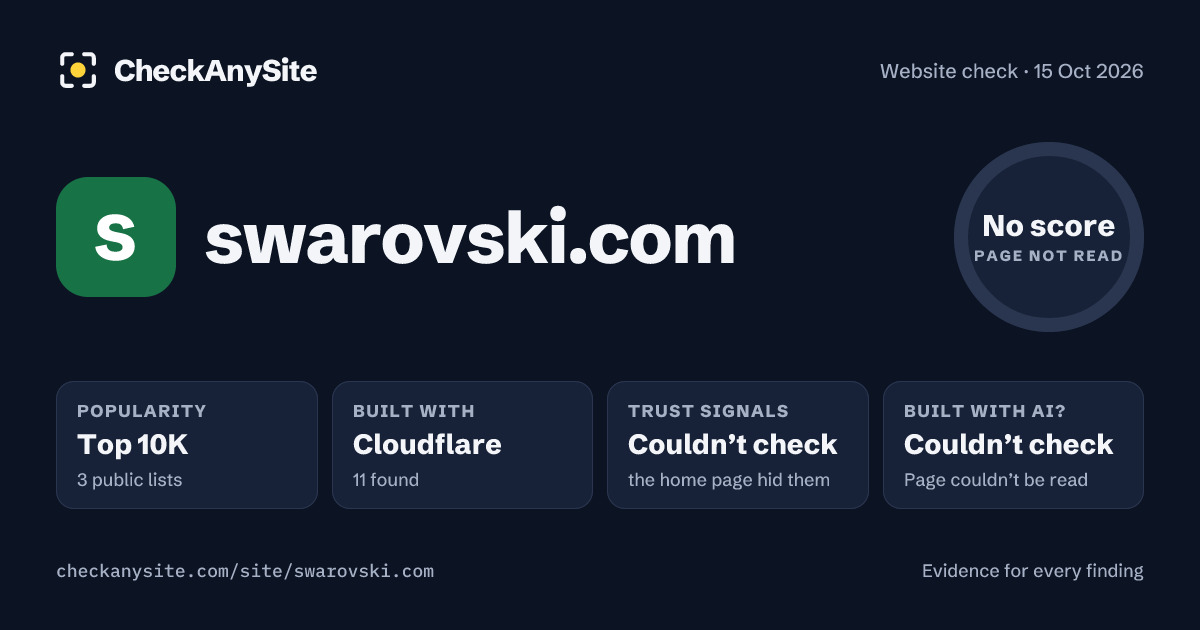 swarovski.com on CheckAnySite: AI traces couldn’t check, popularity Top 10K, no score.