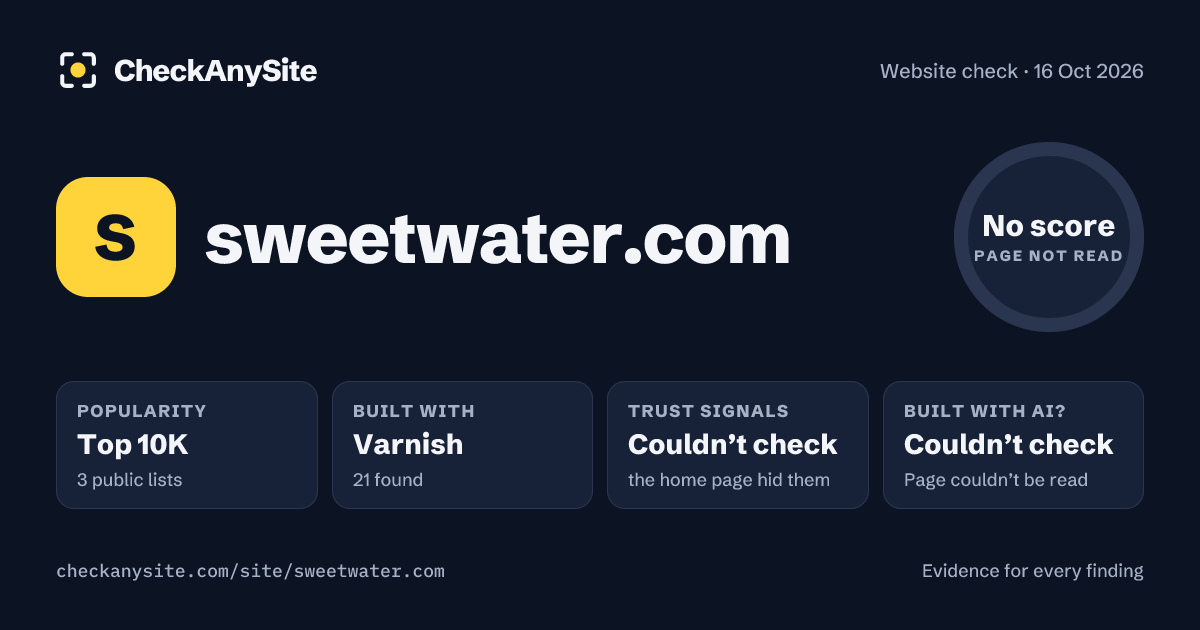 sweetwater.com on CheckAnySite: AI traces couldn’t check, popularity Top 10K, no score.