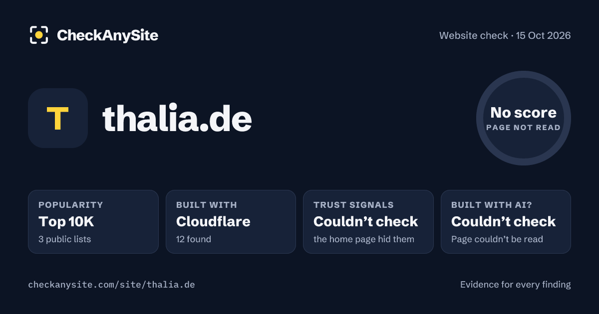 thalia.de on CheckAnySite: AI traces couldn’t check, popularity Top 10K, no score.
